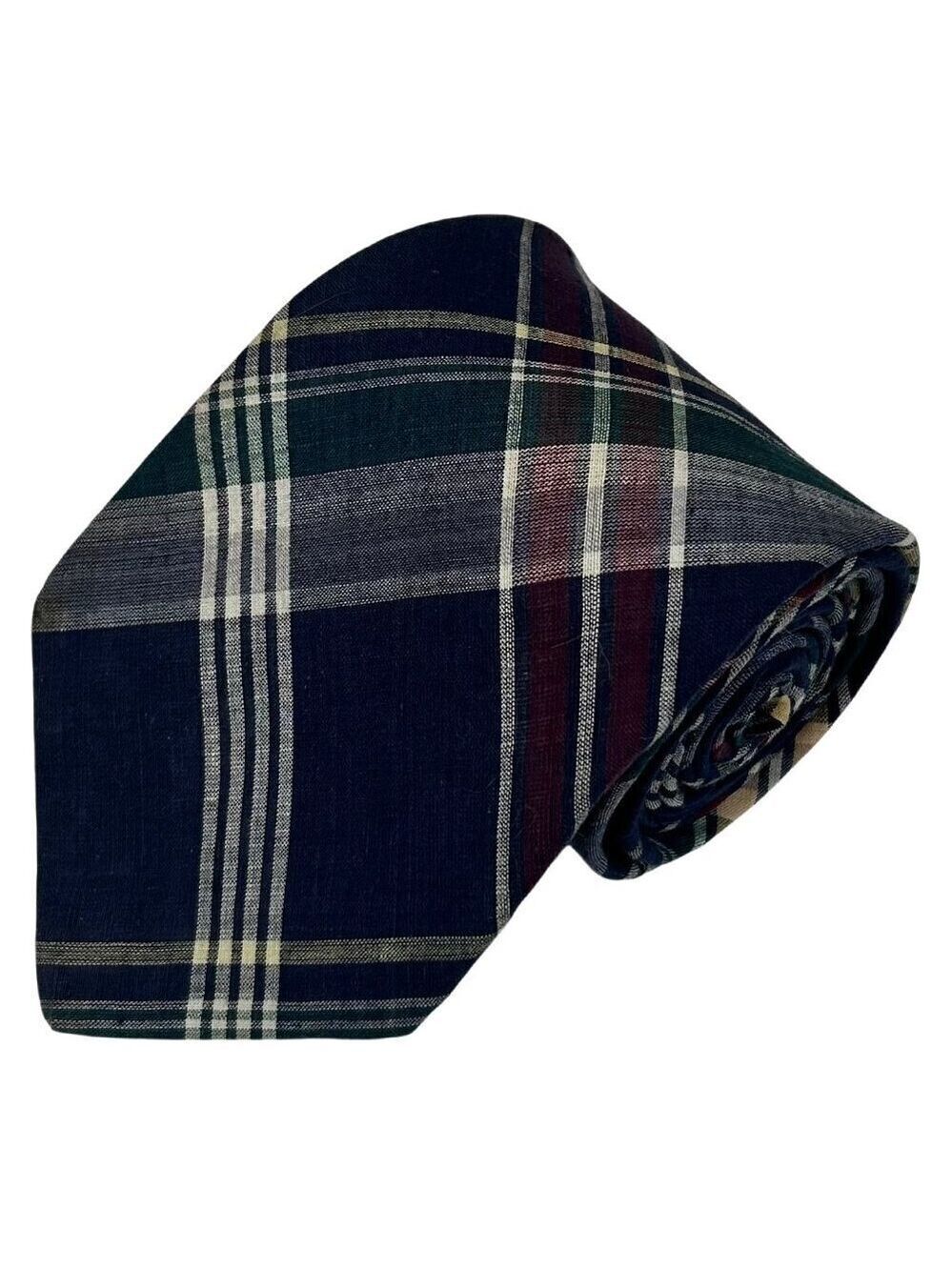 Lands' End Blue Tartan Plaid Cotton Madras Summer Necktie Tie